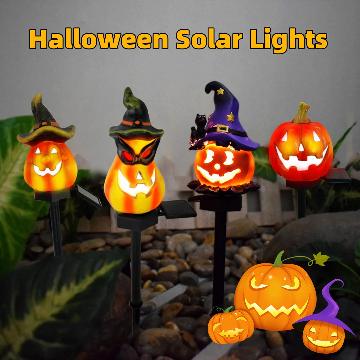 Lanterna Solar LED Halloween — Abóbora para Jardim