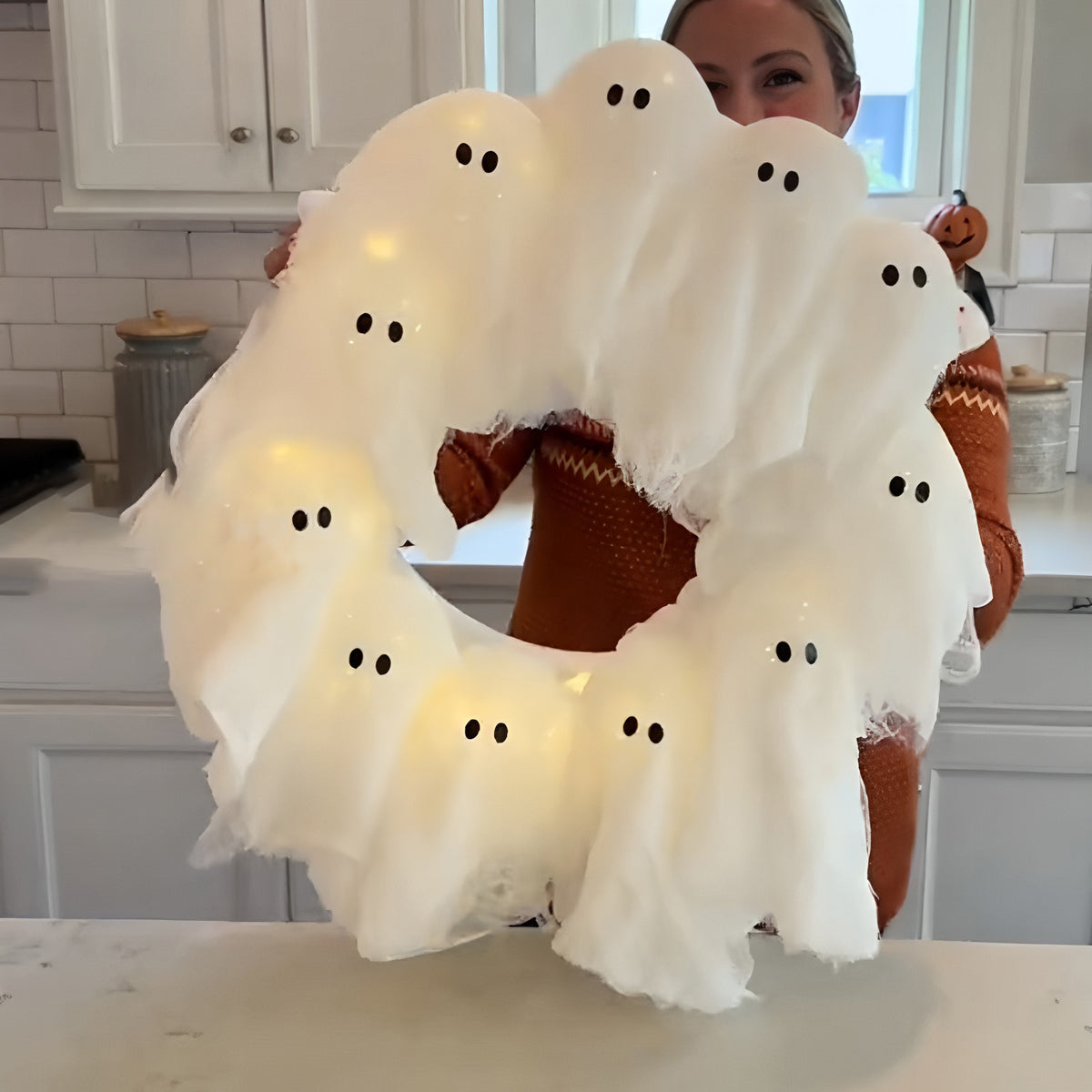 Coroa Fantasma LED Halloween — Decoração para Porta
