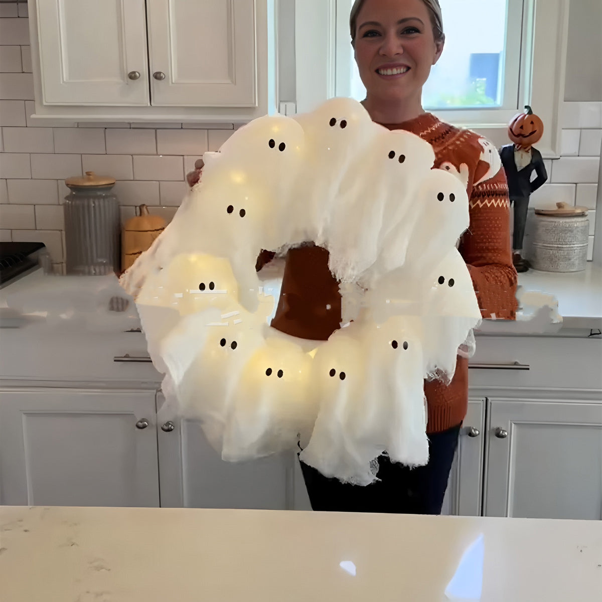 Coroa Fantasma LED Halloween — Decoração para Porta